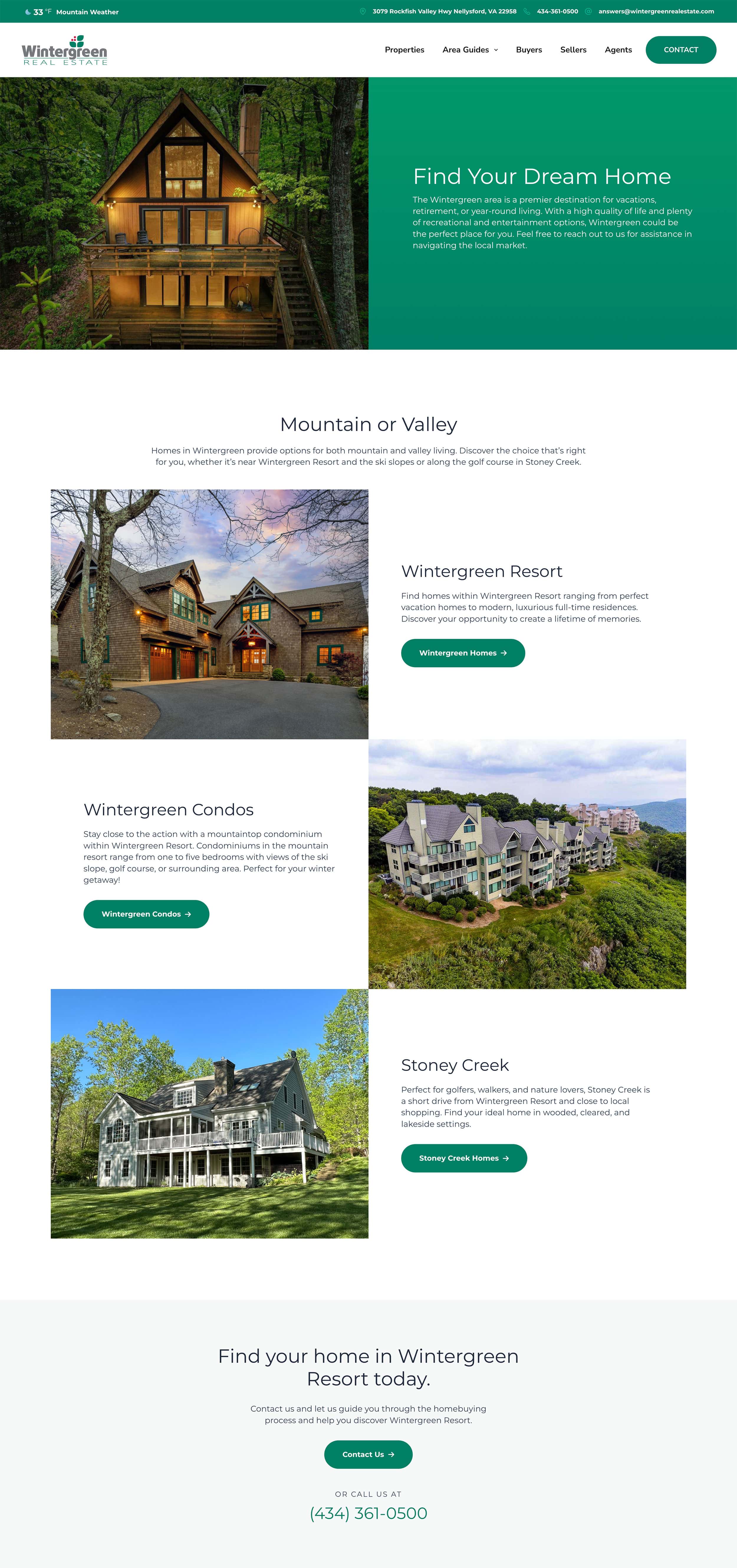 Wintergreen Real Estate website properties page design